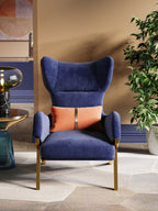 Metal-Accented Blue Velvet Tall-Profile with Metal Accents with Wood Frame Lounge Chair