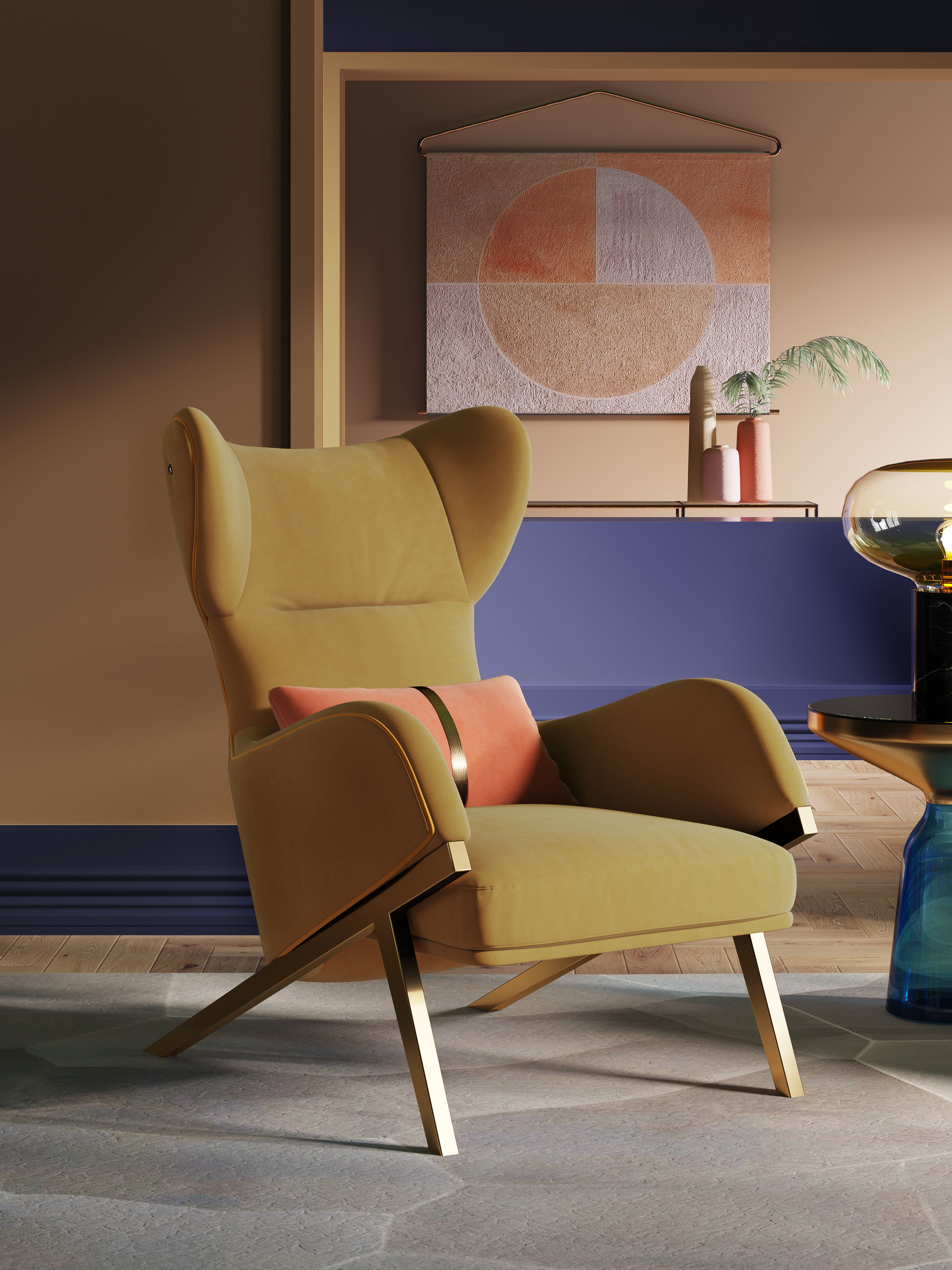 Yellow Velvet Tall-Profile Lounge Chair