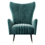 Wood-Framed Blue Velvet Tall-Profile with Metal Accents Lounge Chair