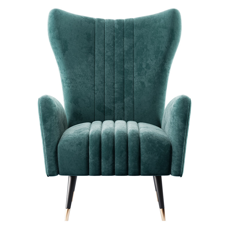 Wood-Framed Blue Velvet Tall-Profile with Metal Accents Lounge Chair