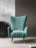 Wood-Framed Blue Velvet Tall-Profile with Metal Accents Lounge Chair