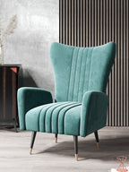Wood-Framed Blue Velvet Tall-Profile with Metal Accents Lounge Chair