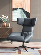 Wood-Framed Leather Tall-Profile with Metal Accents Lounge Chair