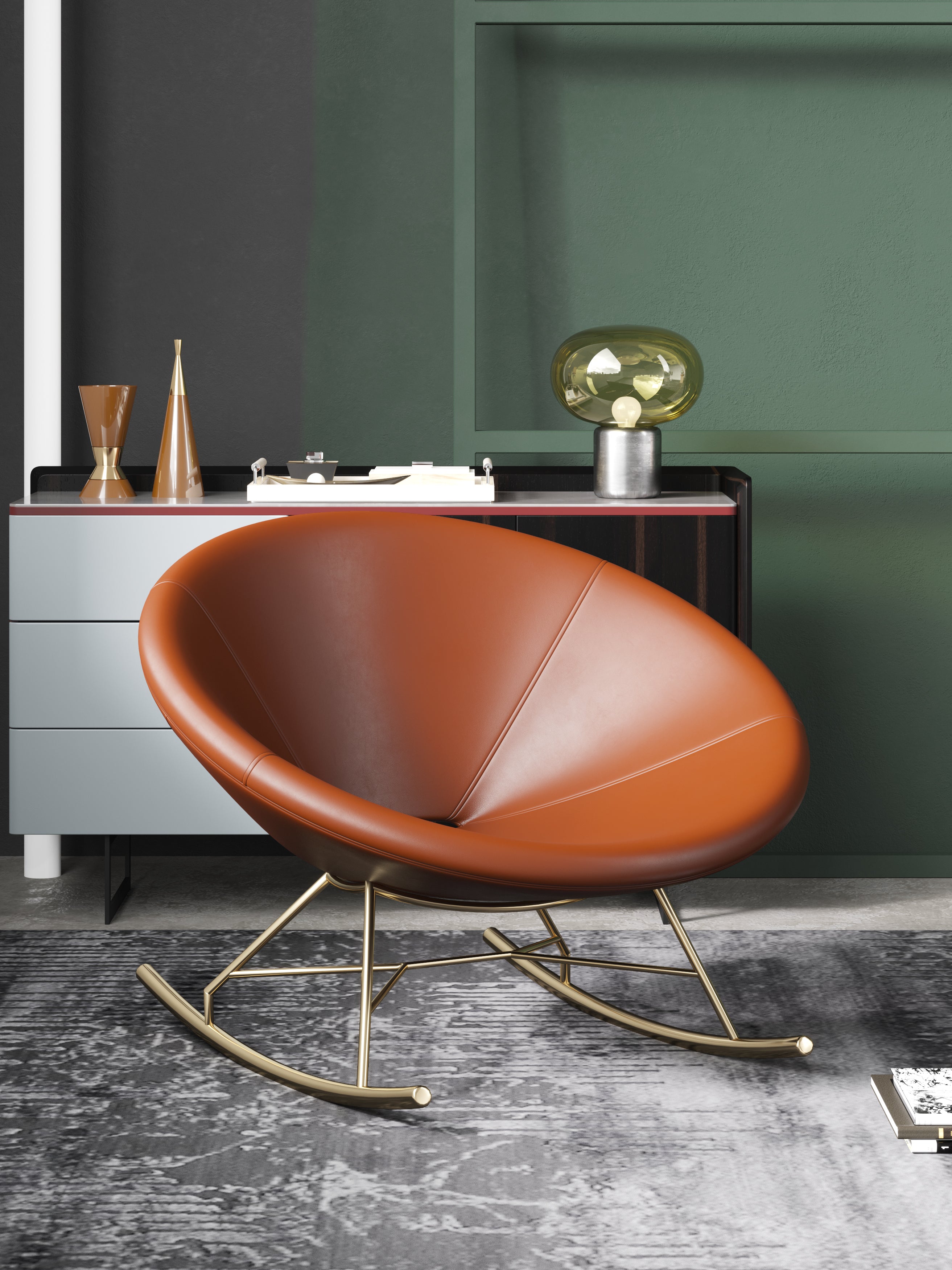 Metal-Accented Leather Low-Profile with Metal Accents Lounge Chair