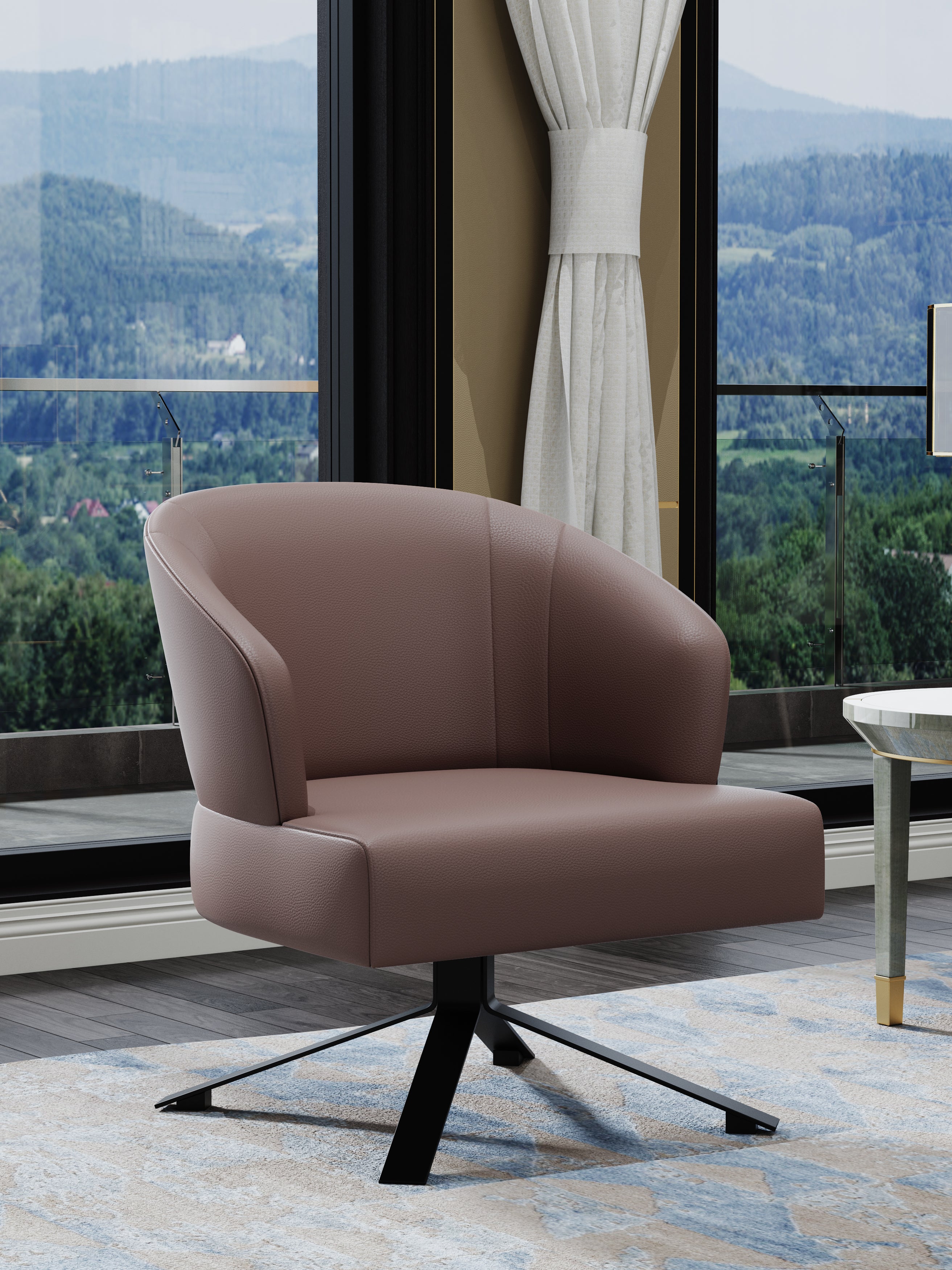 Wood-Framed Leather Low-Profile with Wood Frame Lounge Chair