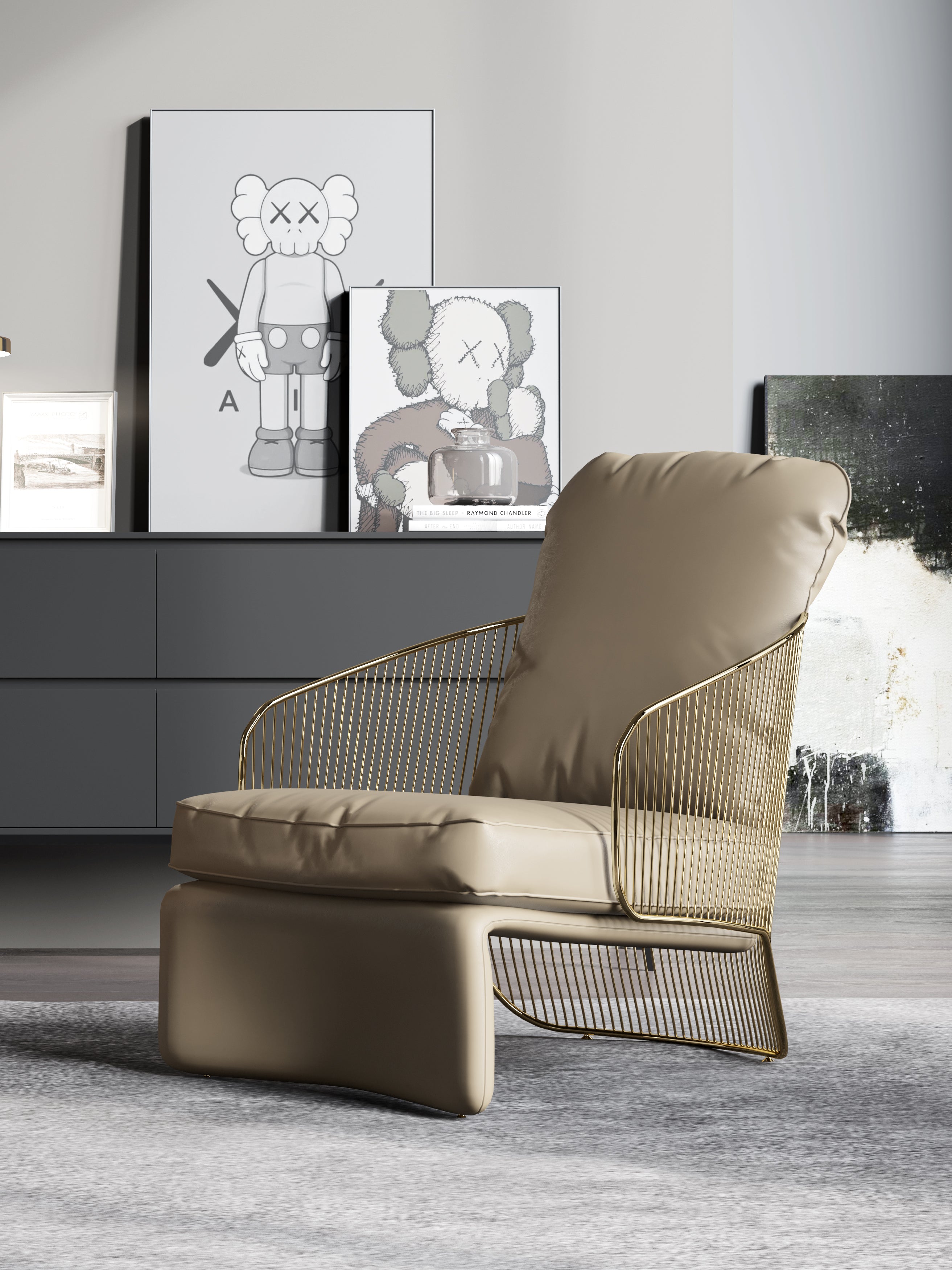 Taupe-Grey Microfibre Leather Lounge Chair