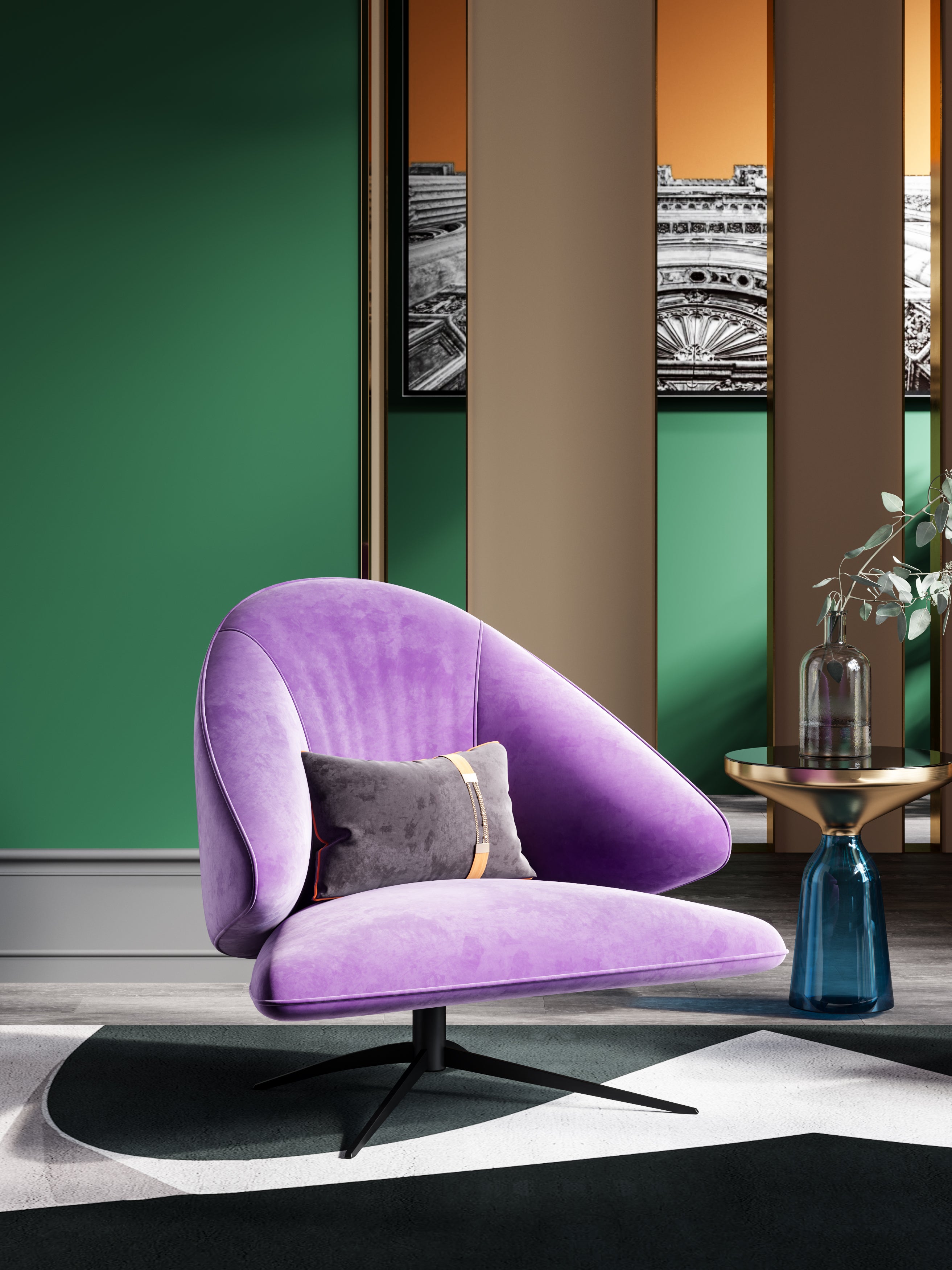 Purple Velvet Low-Profile Lounge Chair