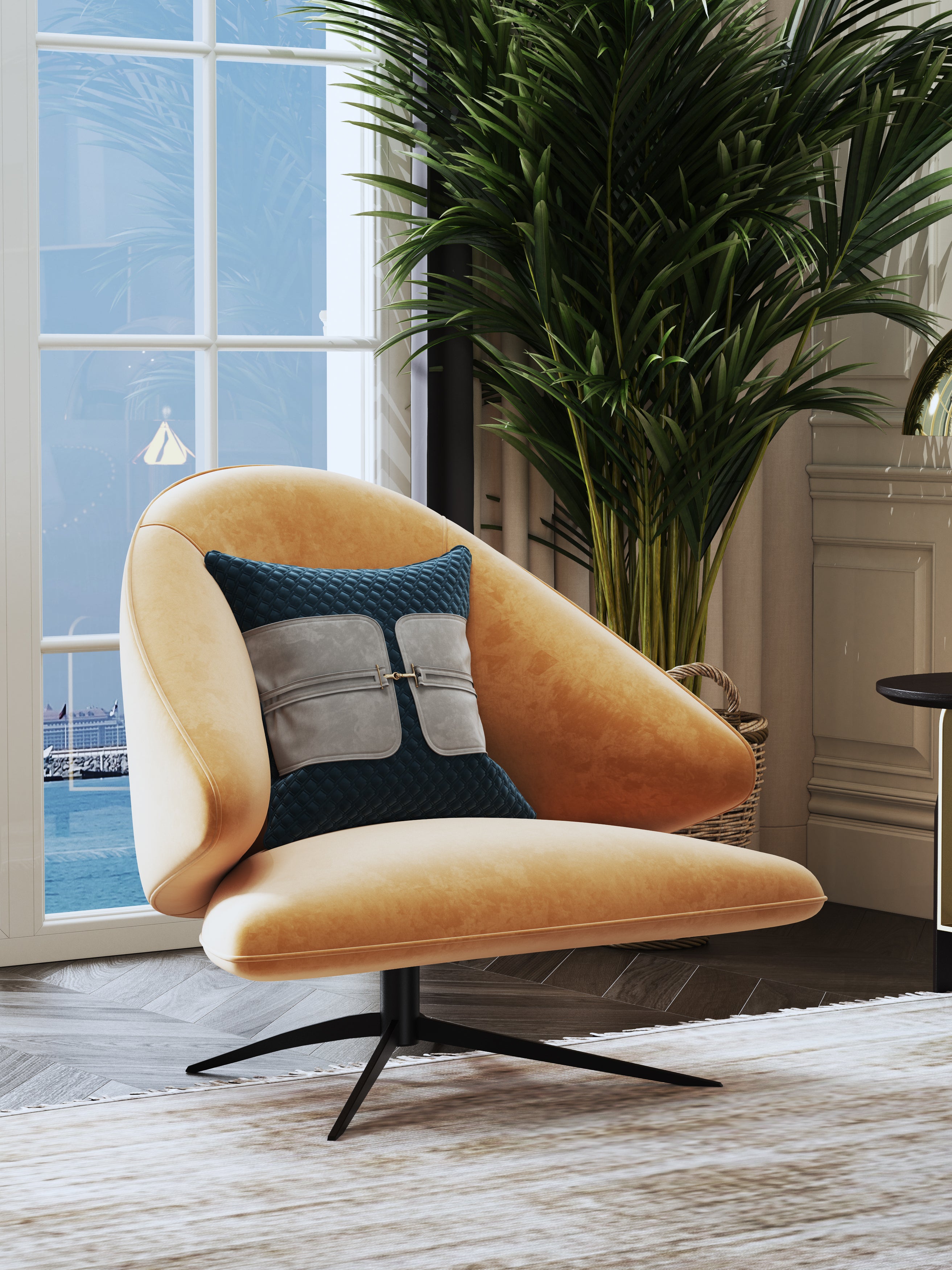 Metal-Accented Pink Velvet Low-Profile with Metal Accents Lounge Chair