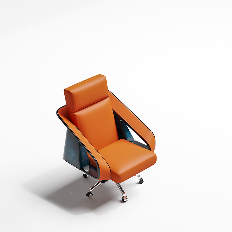 Leather Office Chair with High-Gloss Burl Veneer