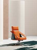 Leather Office Chair with High-Gloss Burl Veneer