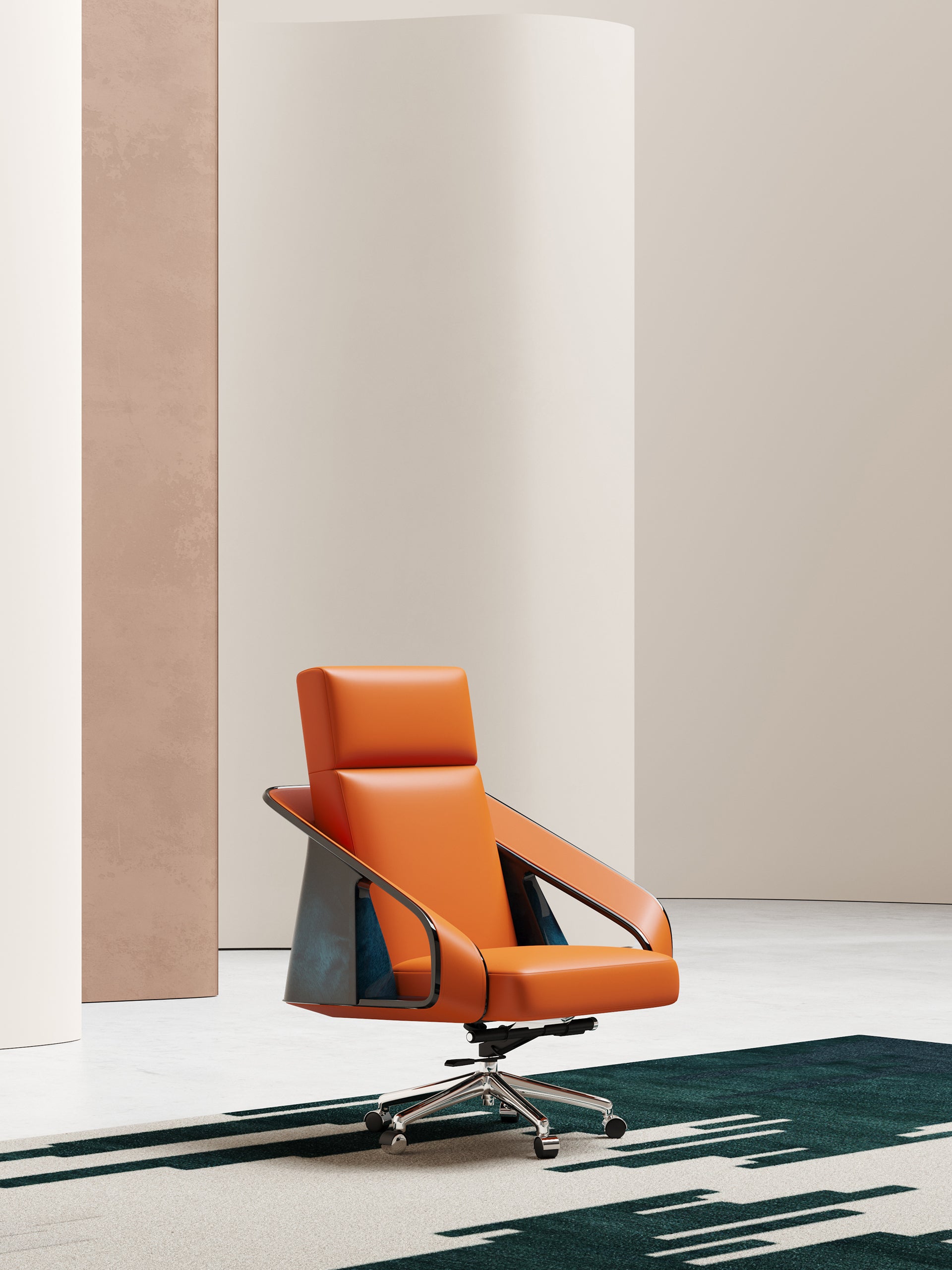 Leather Office Chair with High-Gloss Burl Veneer