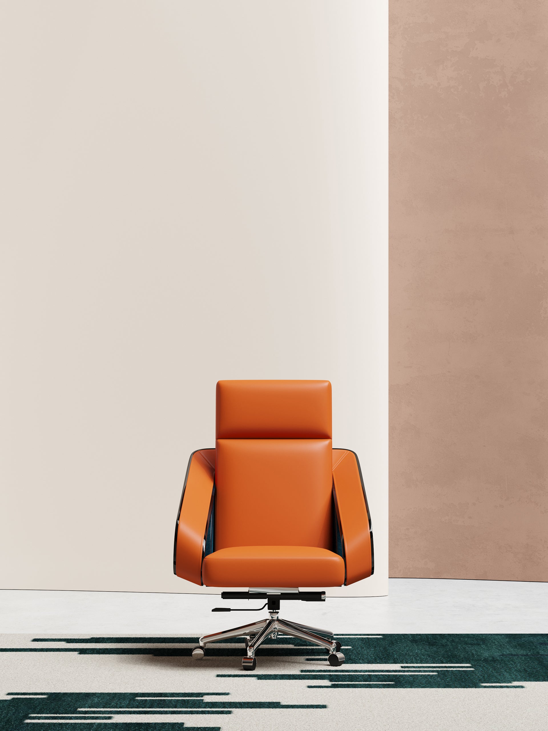 Leather Office Chair with High-Gloss Burl Veneer