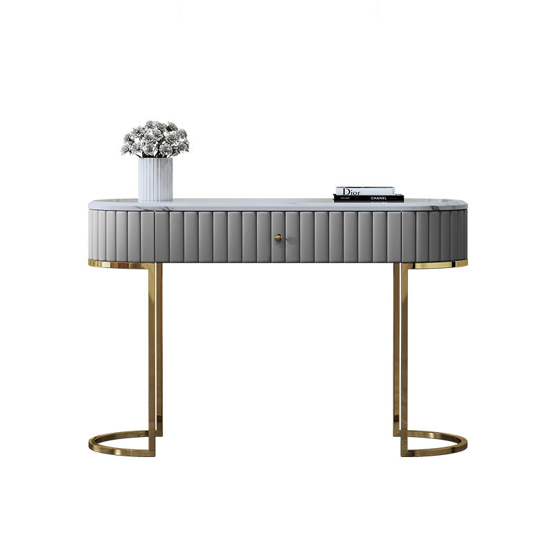 Narrow Marble Console Table with Polished Gold Accents