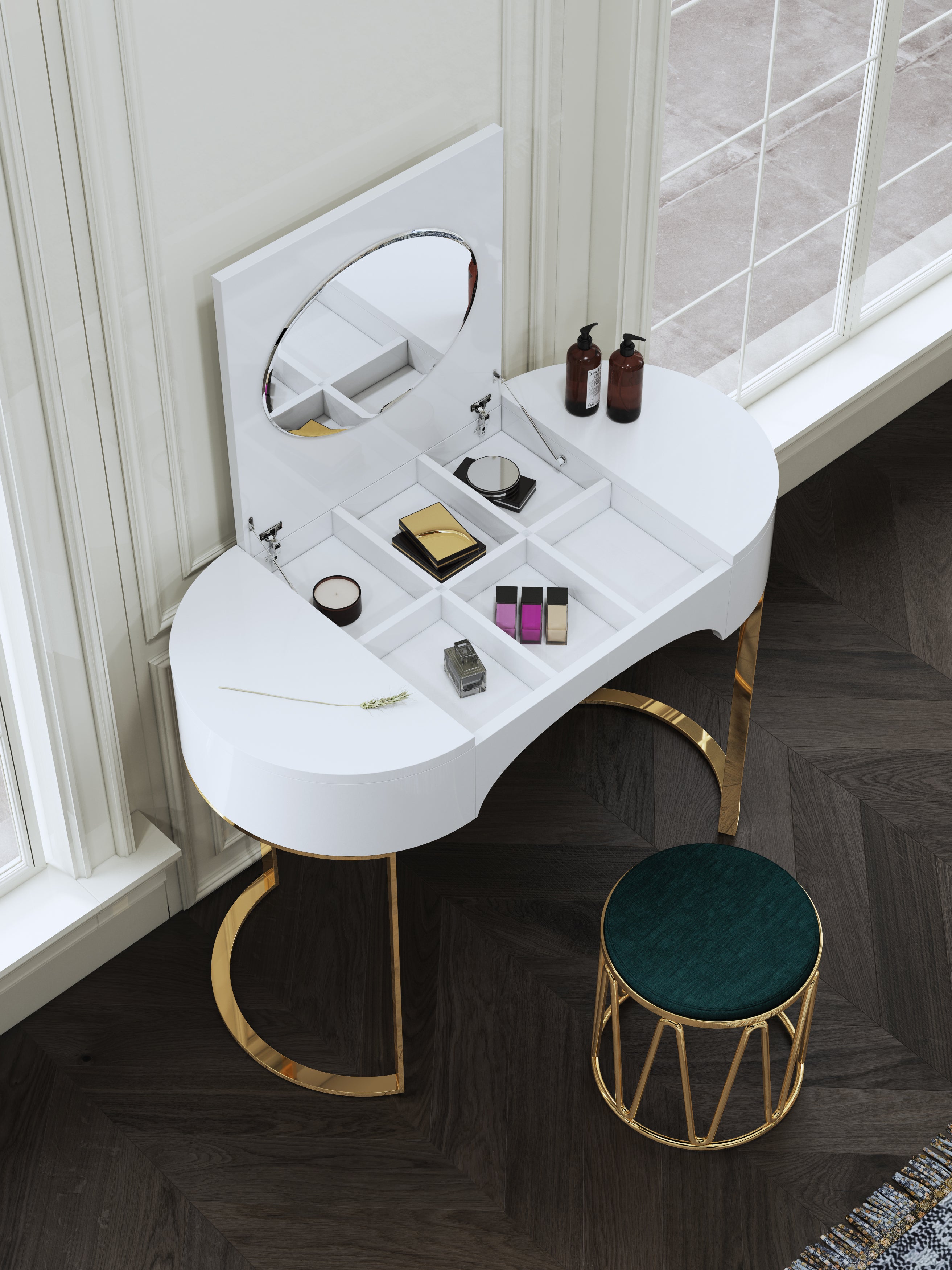 Vanity Table with Stainless Steel Accents