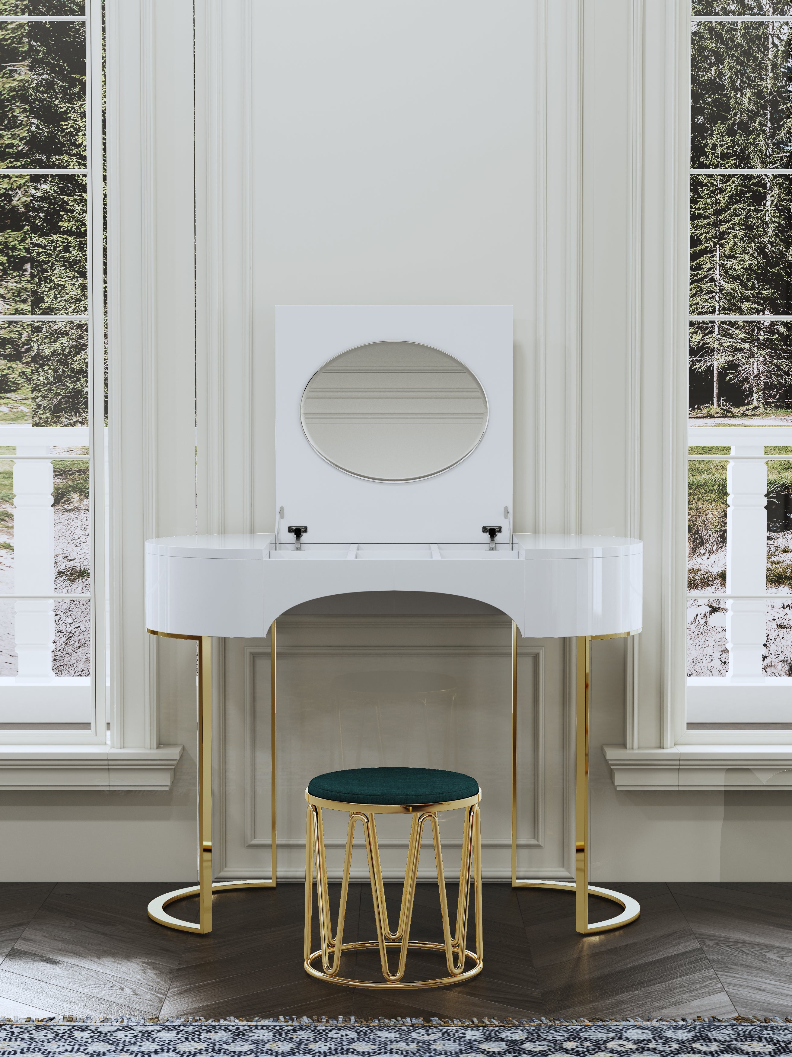 Vanity Table with Stainless Steel Accents