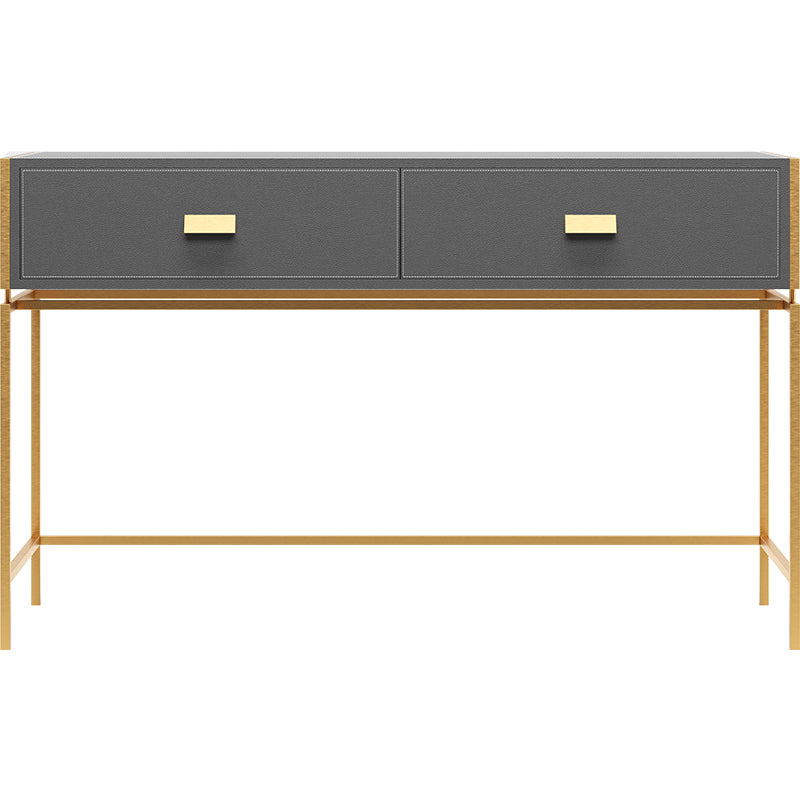 Saddle Leather and Polished Gold Side Table