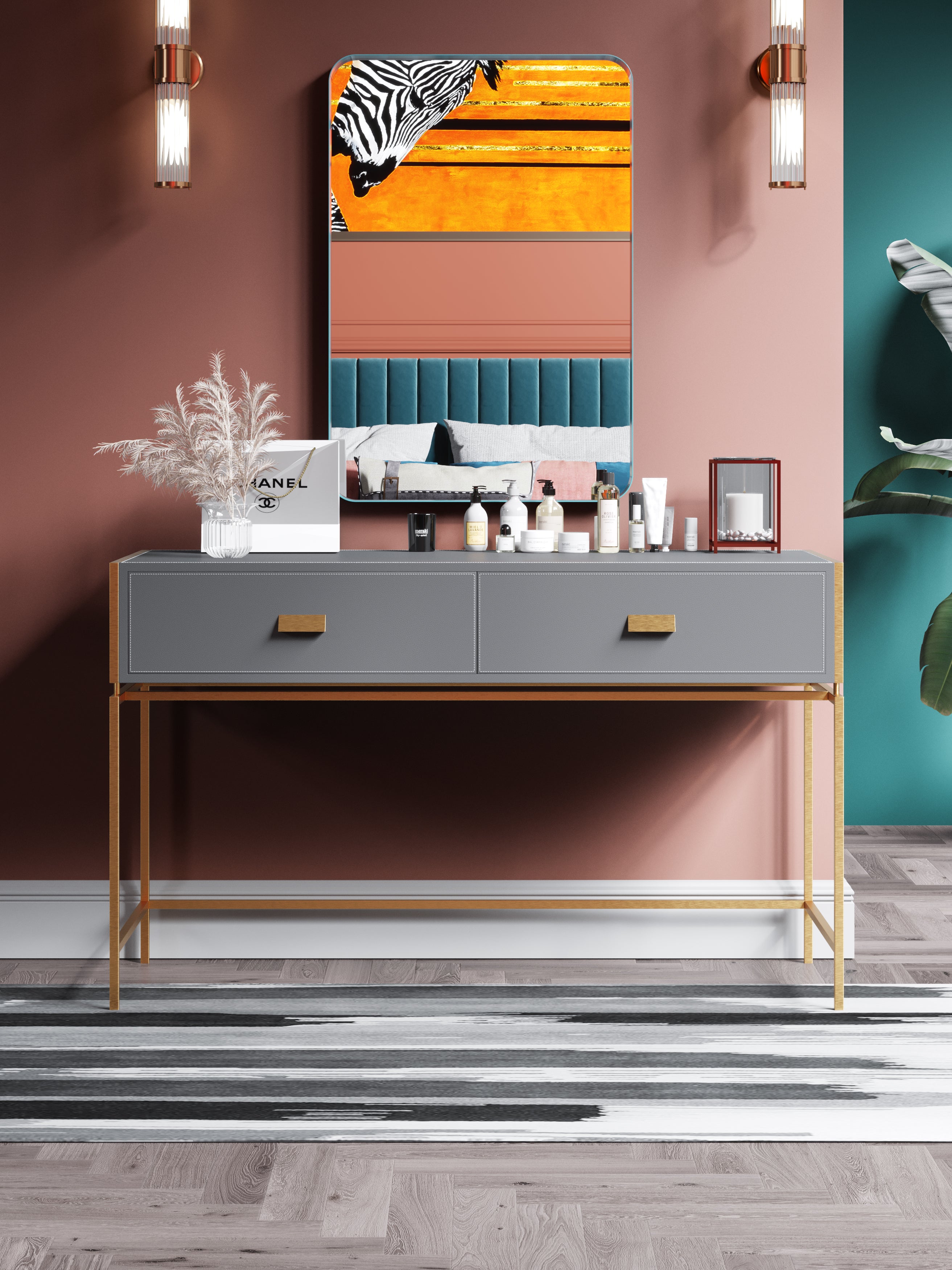 Saddle Leather and Polished Gold Side Table