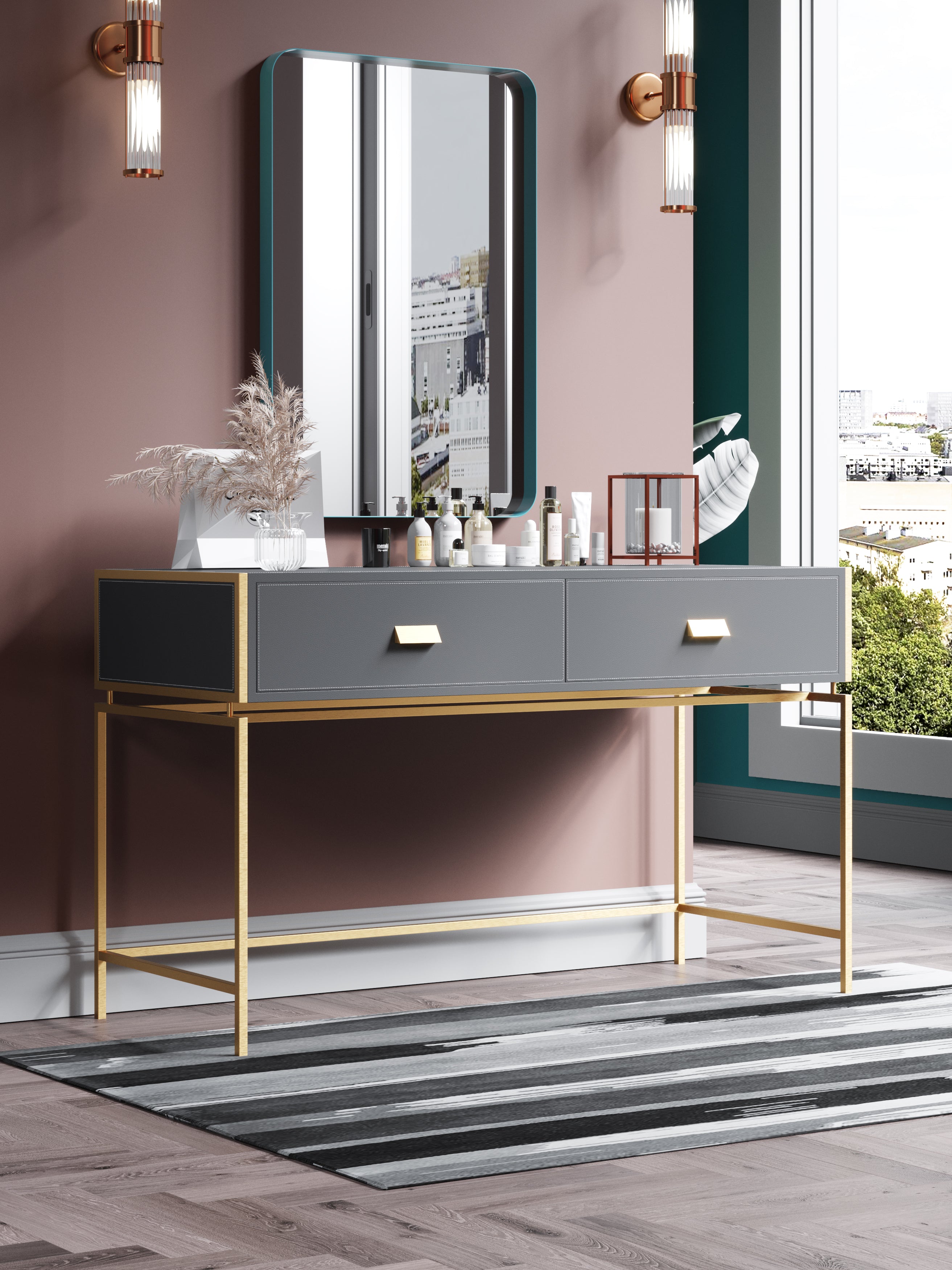 Saddle Leather and Polished Gold Side Table