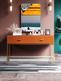 Saddle-Leather Side Table with Polished-Gold Accents