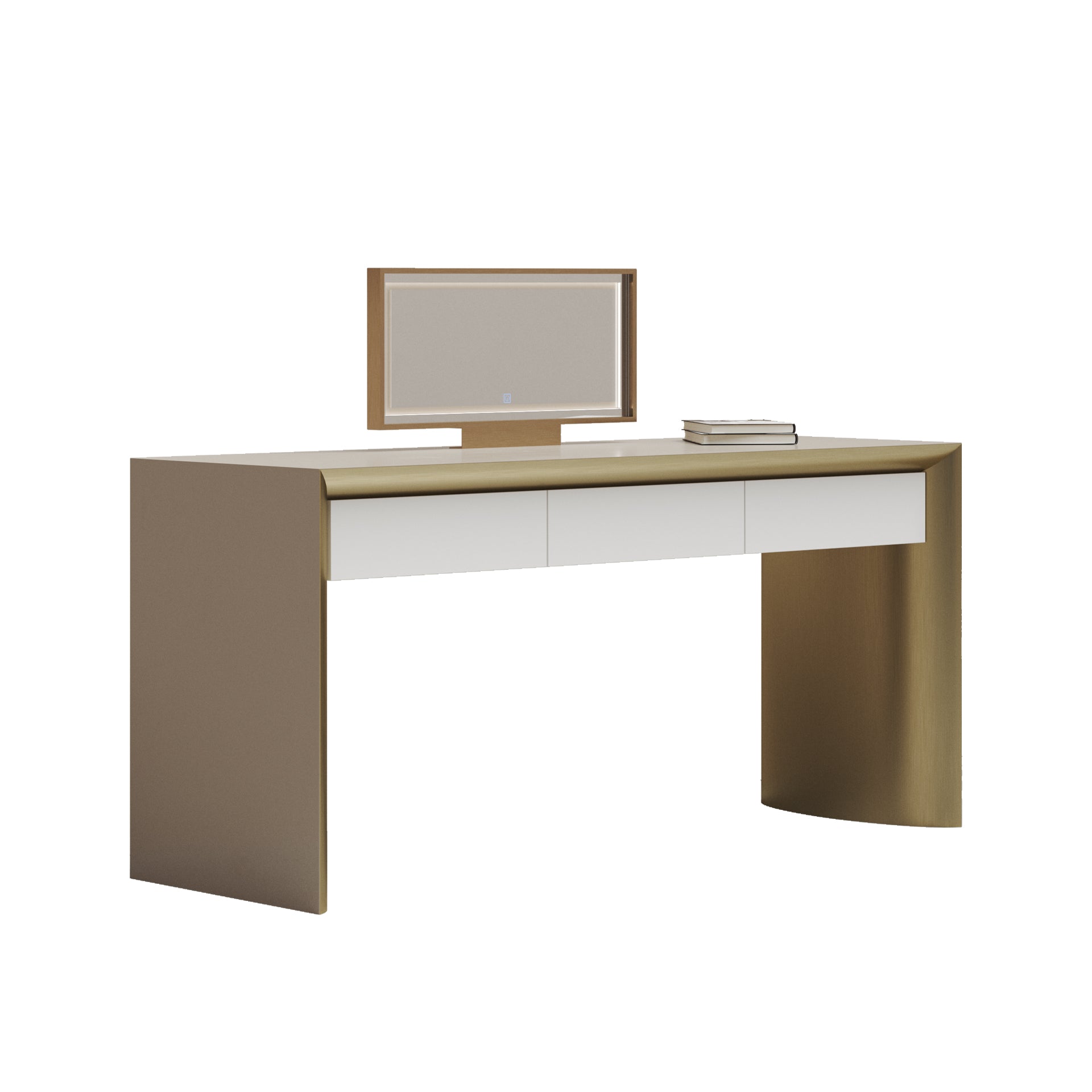 Champagne Gold Synthetic Leather Office Table With Mirror