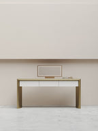 Champagne Gold Synthetic Leather Office Table With Mirror