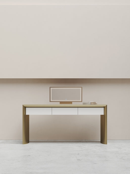 Champagne Gold Synthetic Leather Office Table With Mirror