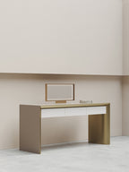 Champagne Gold Synthetic Leather Office Table With Mirror