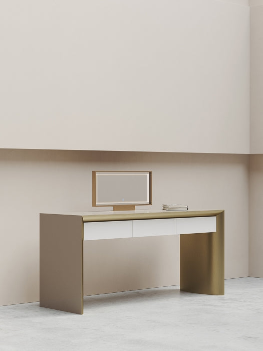Champagne Gold Synthetic Leather Office Table With Mirror