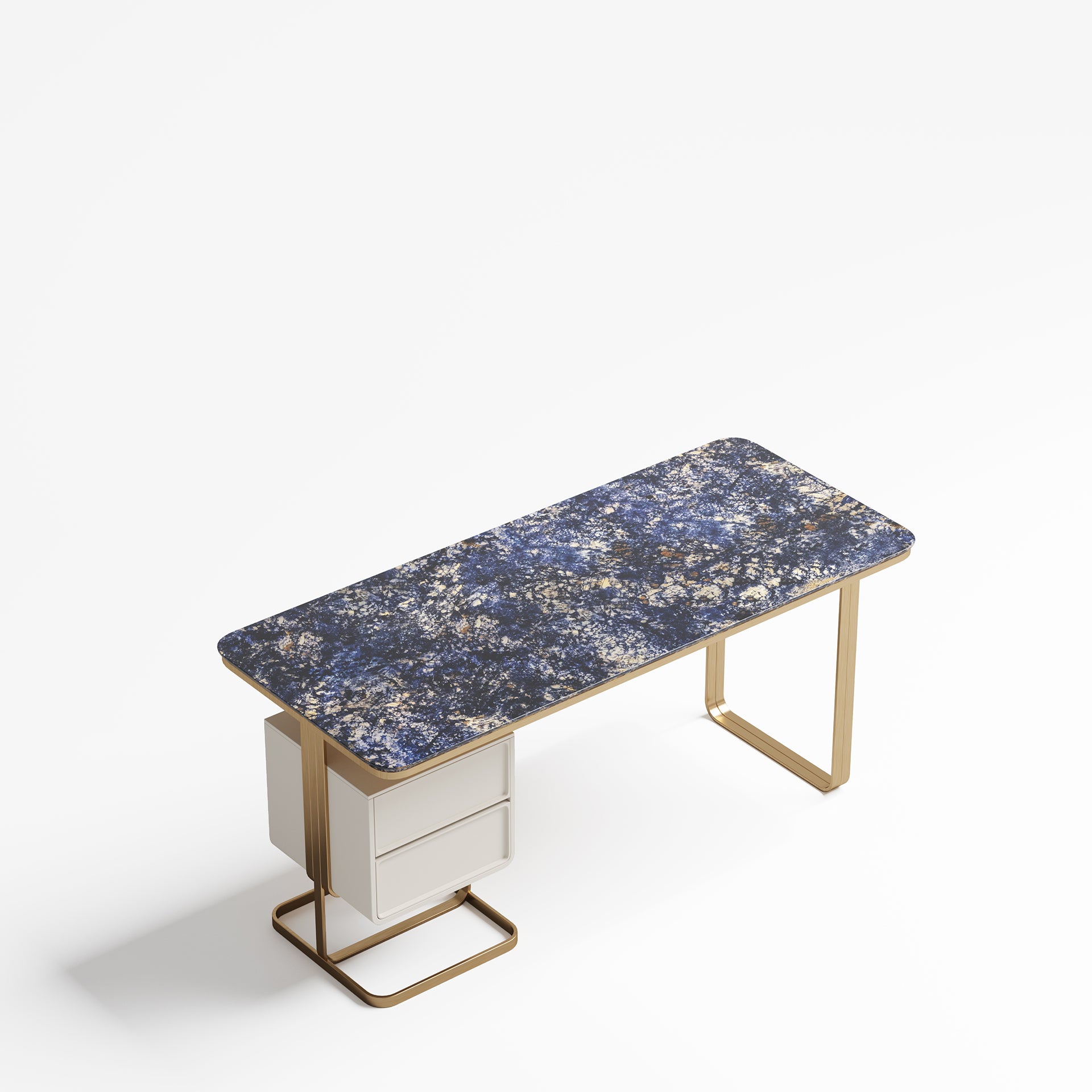 Glass-Top Office Table with Champagne-Gold Base
