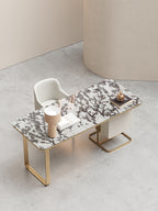 Natural Marble-Top Office Table with Champagne-Gold Base