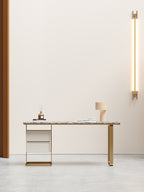 Natural Marble-Top Office Table with Champagne-Gold Base