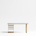 Marble-Look Office Table with Champagne-Gold Base