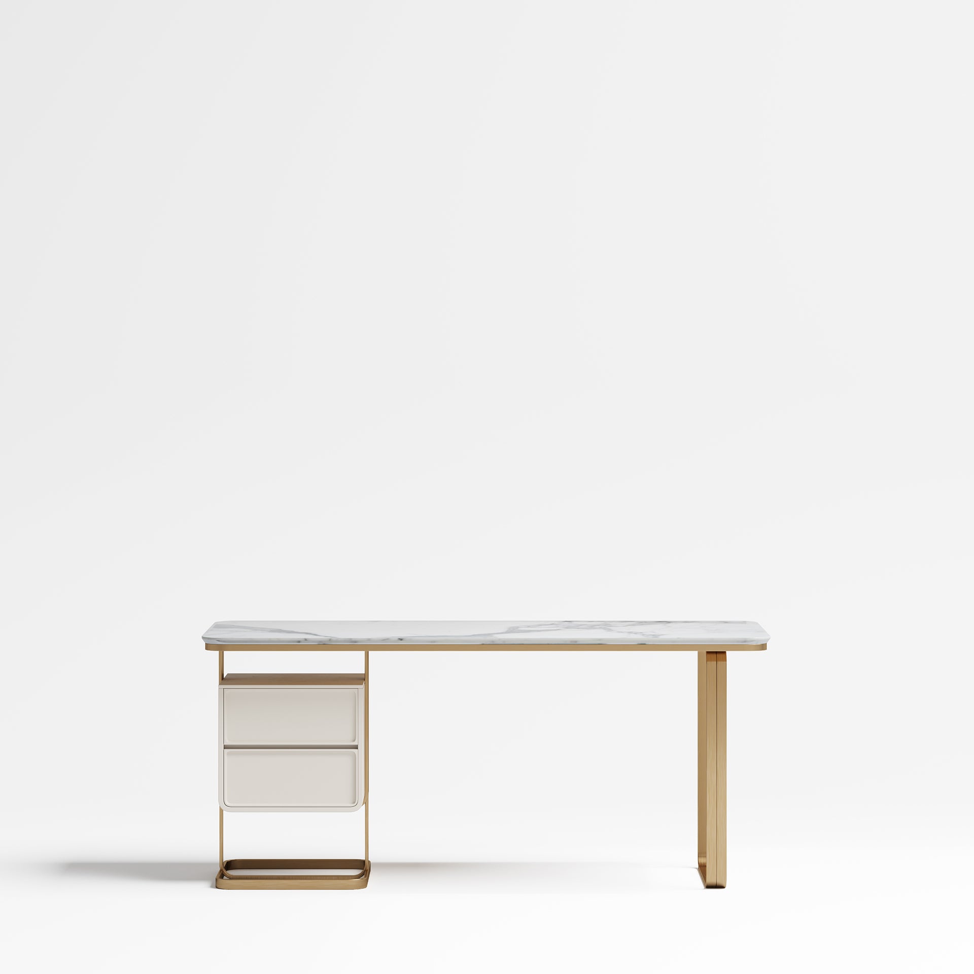 Marble-Look Office Table with Champagne-Gold Base