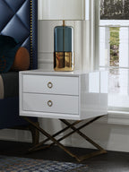 High-Gloss Nightstand with Metal Accents