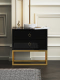High-Gloss Nightstand with Metal Accents