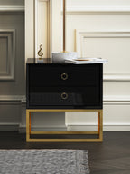 High-Gloss Nightstand with Metal Accents