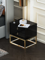 High-Gloss Nightstand with Metal Accents