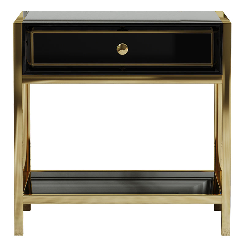 High-Gloss Nightstand with Metal Accents