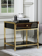 High-Gloss Nightstand with Metal Accents