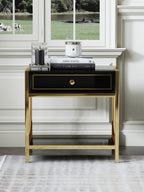 High-Gloss Nightstand with Metal Accents