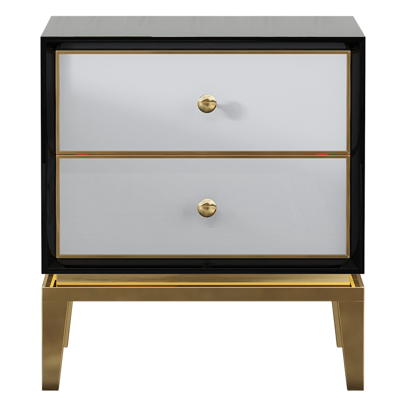 High-Gloss Nightstand with Metal Accents