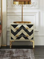 High-Gloss Nightstand with Metal Accents