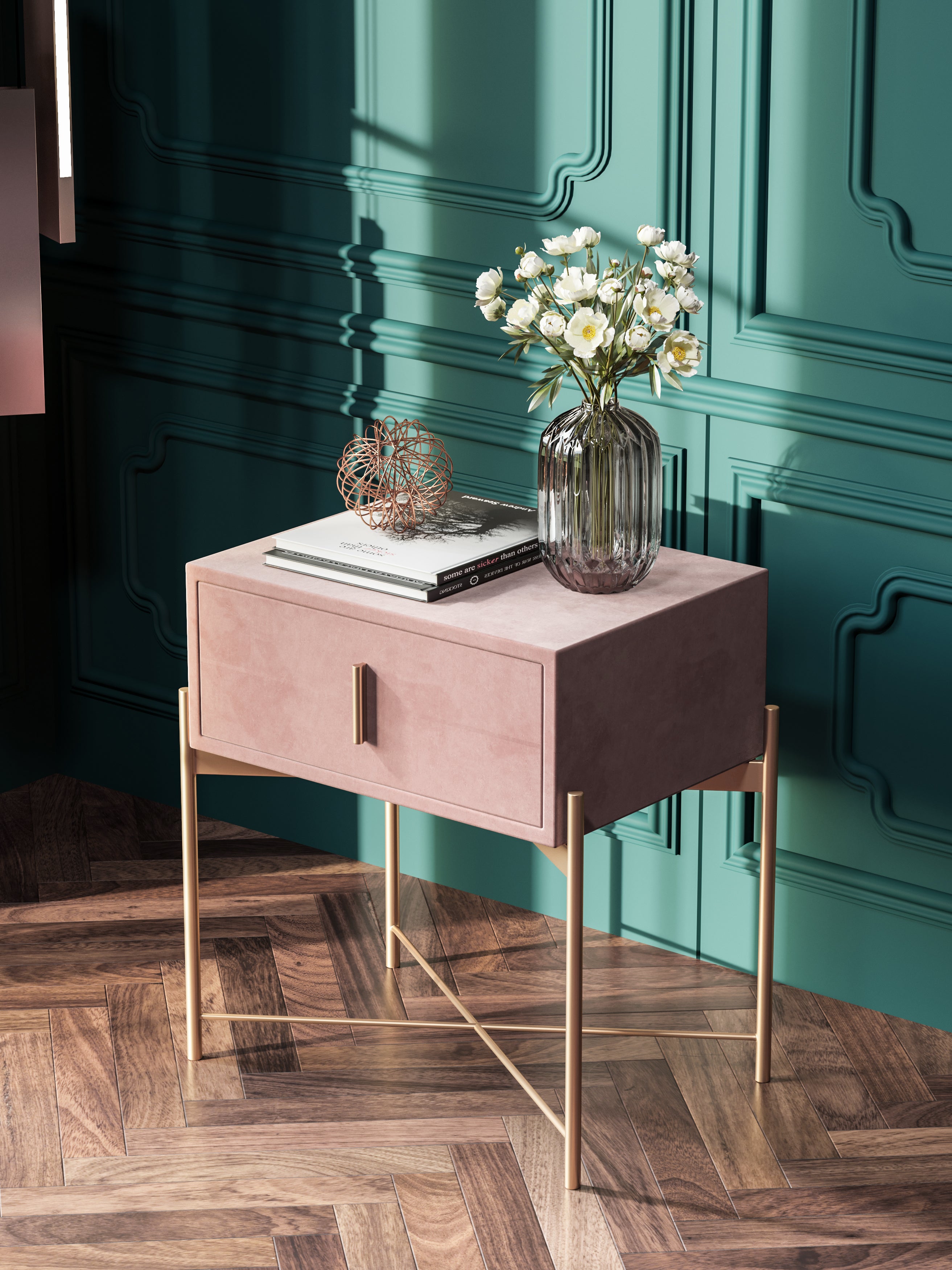 HDF+Velvet+Metal Nightstand 2