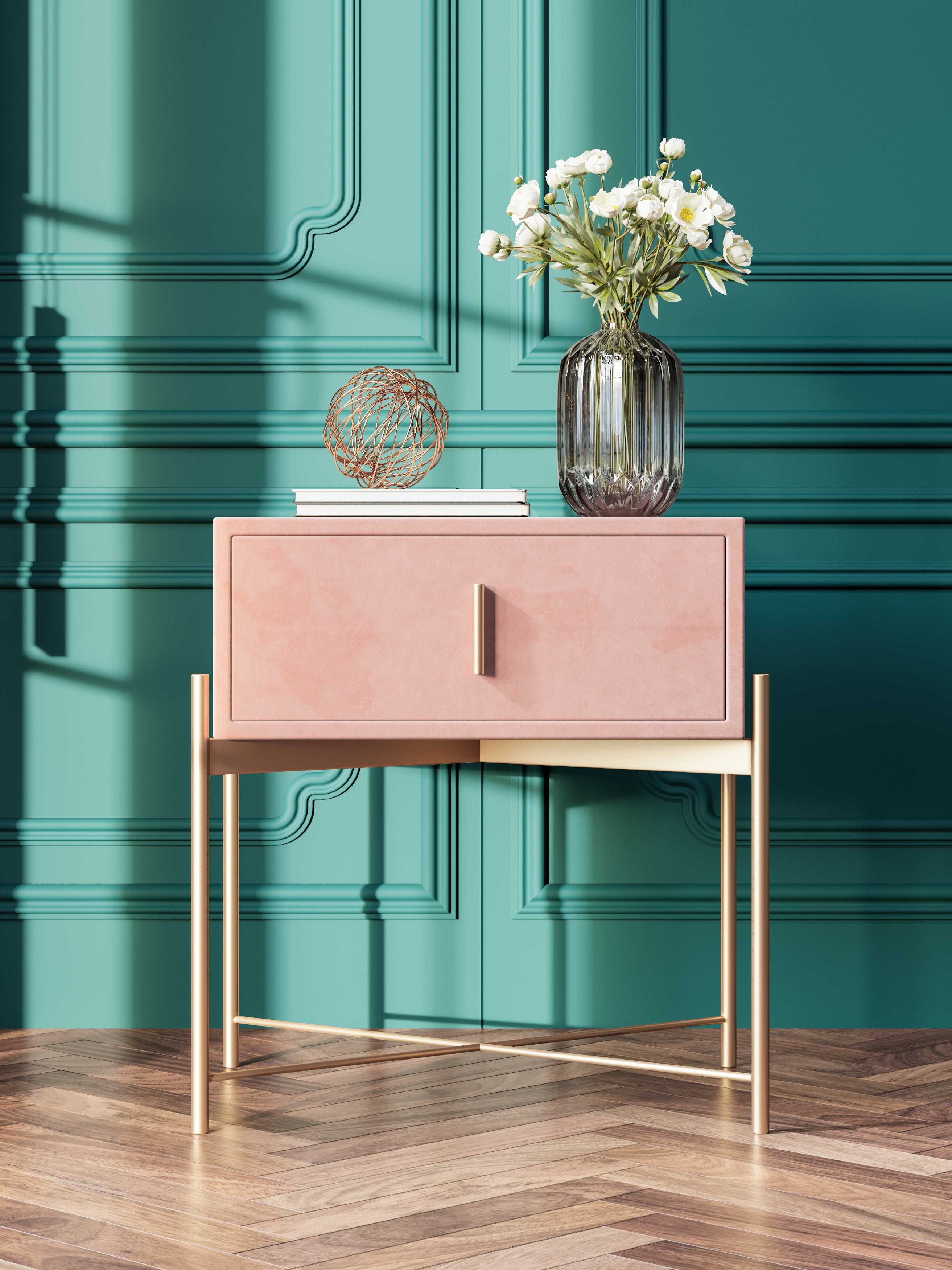 HDF+Velvet+Metal Nightstand 2
