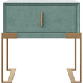Velvet-Upholstered Nightstand with Metal Accents