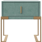 Velvet-Upholstered Nightstand with Metal Accents