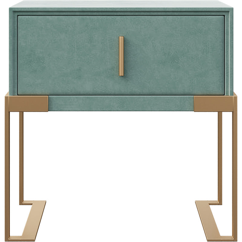 Velvet-Upholstered Nightstand with Metal Accents
