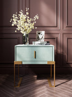 Velvet-Upholstered Nightstand with Metal Accents