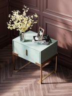 Velvet-Upholstered Nightstand with Metal Accents