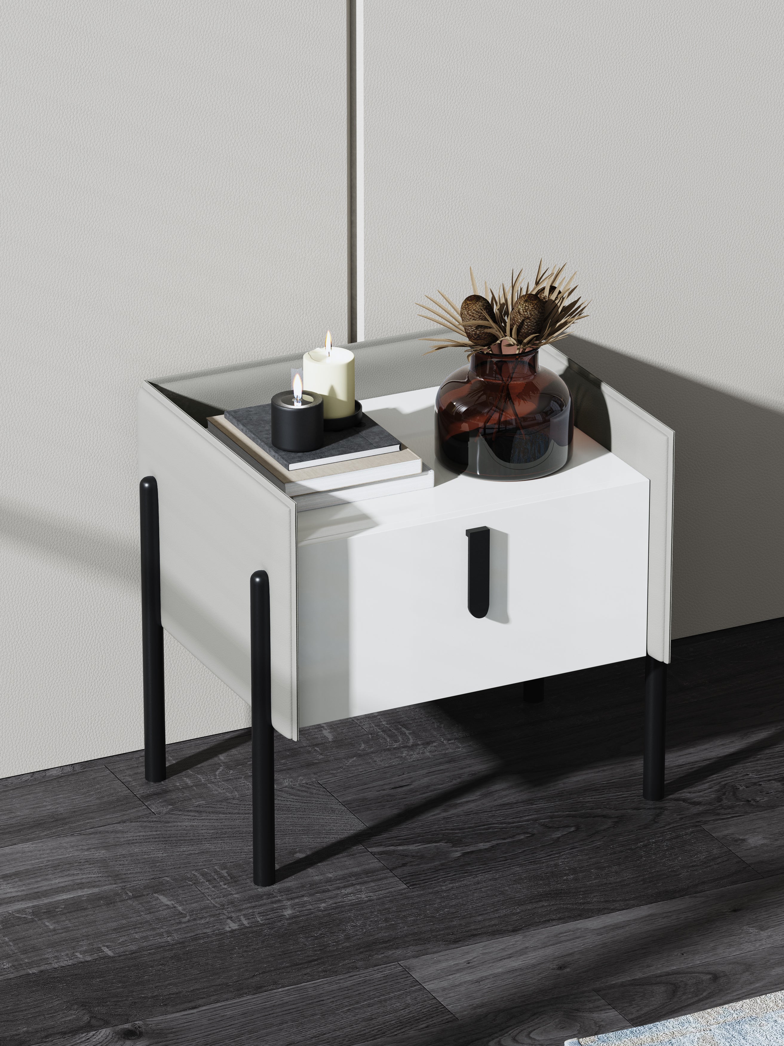 HDF+Fabrics/Leather+Metal Nightstand